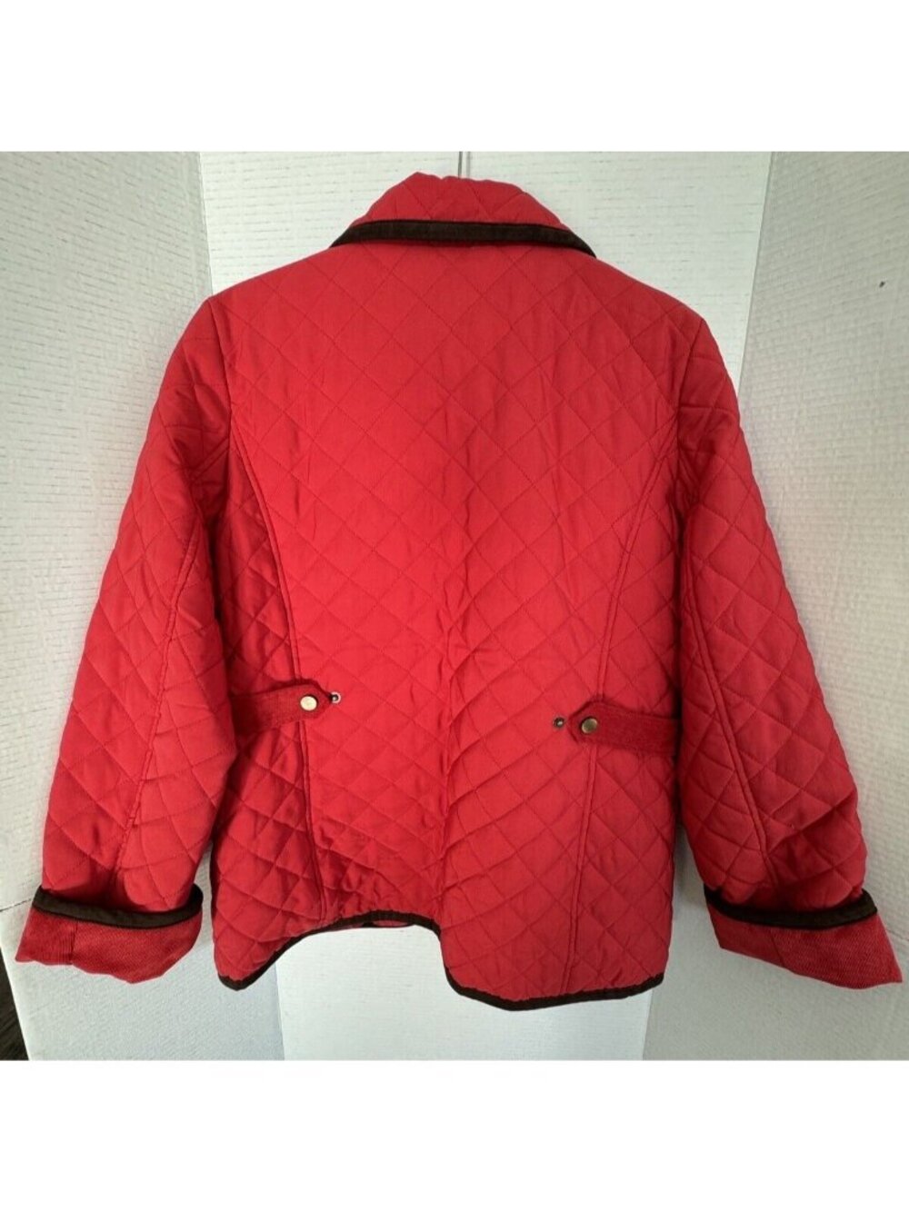 Joan Rivers Womens Red Quilted Jacket With Brown Trim Small Snap Closure Pockets - Picture 4 of 6